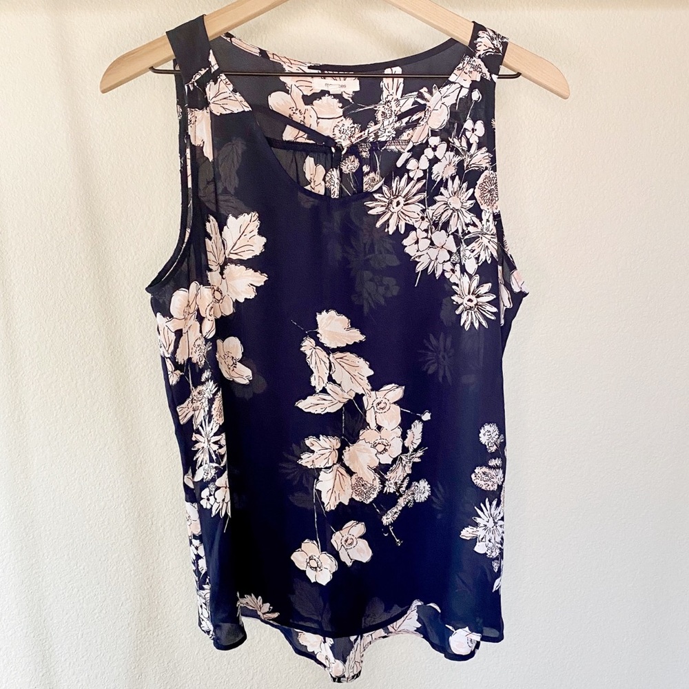 Maurices Navy Blue Floral Tank with Keyhole Front